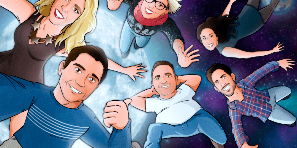 Ilustración Regalo grupal personalizado y original – “Nos vemos en la luna” – Caricatura personalizada grupal – tuvidaencomic.com – 2 Ilustración Regalo grupal personalizado y original – “Nos vemos en la luna” – Caricatura personalizada grupal - tuvidaencomic.com - 2