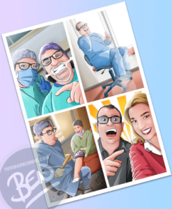 Composición de ilustraciones - Momentos divertidos en el trabajo - Regalo de empresa original y personalizado - Caricatura Personalizada - www.tuvidaencomic.com - COMPLETO