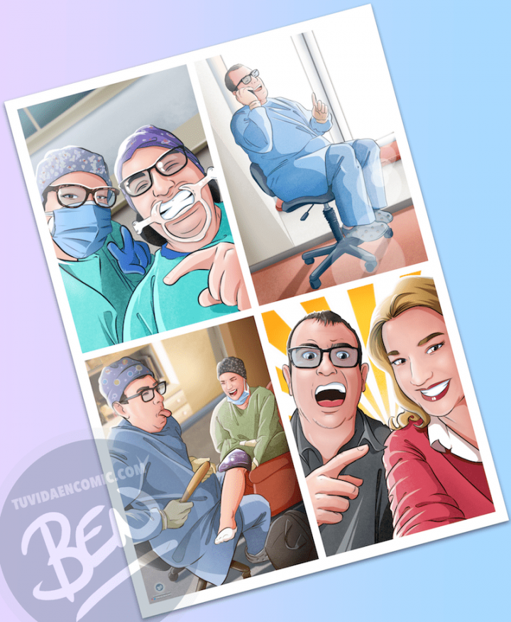 Composición de ilustraciones - Momentos divertidos en el trabajo - Regalo de empresa original y personalizado - Caricatura Personalizada - www.tuvidaencomic.com - COMPLETO