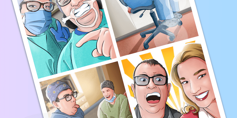 Composición de ilustraciones - Momentos divertidos en el trabajo - Regalo de empresa original y personalizado - Caricatura Personalizada - www.tuvidaencomic.com - COMPLETO