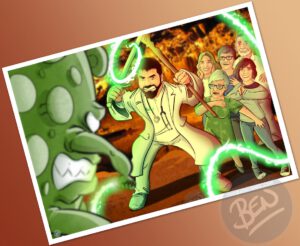 Ilustración de familia - "Luchando contra la Covid" - Caricatura grupal - Caricatura de Familia - www.tuvidaencomic.com - Regalo personalizado 7