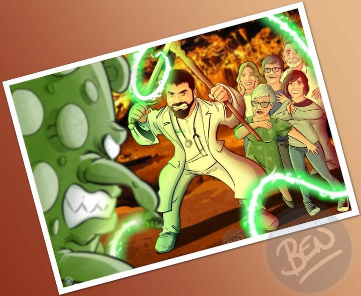 Ilustración de familia - "Luchando contra la Covid" - Caricatura grupal - Caricatura de Familia - www.tuvidaencomic.com - Regalo personalizado 7