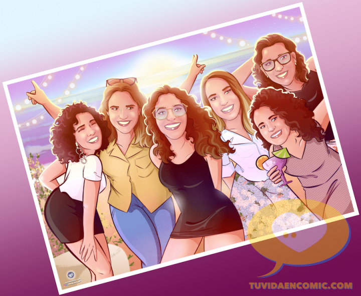 Ilustración de grupo - Regalo para las mejores amigas - Caricatura de grupo de amigas - www.tuvidaencomic.com - regalos personalizados - regalo de boda original - 5