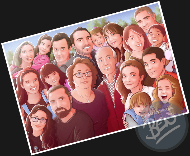 2 - Ilustración personalizada de grupo - ilustración familiar - regalo para los abuelos - caricatura jugando baloncesto basket - www.tuvidaencomic.com 5