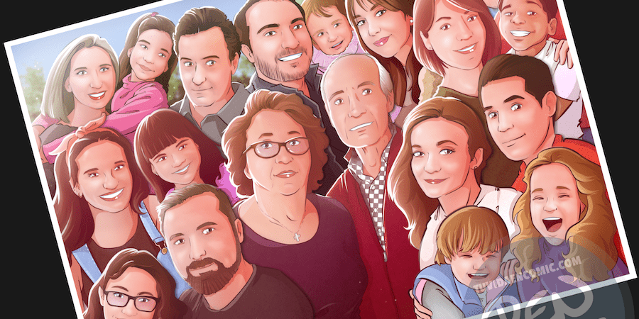 2 - Ilustración personalizada de grupo - ilustración familiar - regalo para los abuelos - caricatura jugando baloncesto basket - www.tuvidaencomic.com 5