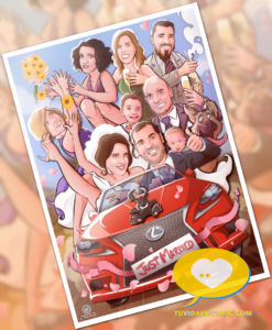 Regalo de boda personalizado - Ilustración personalizada - caricatura grupal - www.tuvidaencomic.com - regalos personalizados artísticos - 6