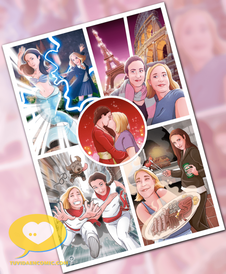 Historia de Amor en Cómic - Regalo de boda personalizado - Ilustrando momentos de vida juntas - Arte personalizado tipo cómic - www.tuvidaencomic.com - Caricaturas personalizadas