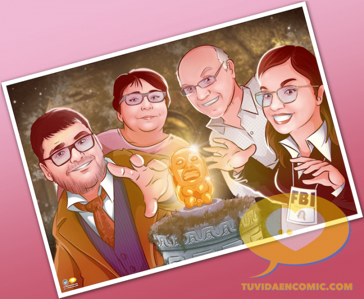 Ilustración de familia - Familia aventurera - Caricatura familiar Indiana Jones - www.tuvidaencomic.com - regalos personalizados - ilustraciones personalizadas - 6-min