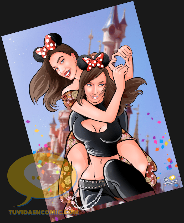 Ilustración personalizada - regalo entre amigas - eurodisney - caricatura personaizada - tu vida en cómic - www.tuvidaencomic.com 5-min
