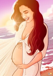 Ilustración personalizada - Ilustración de embarazo - embarazo ilustrado - regalo para embarazada - www.tuvidaencoic.com - Ilustración embarazada