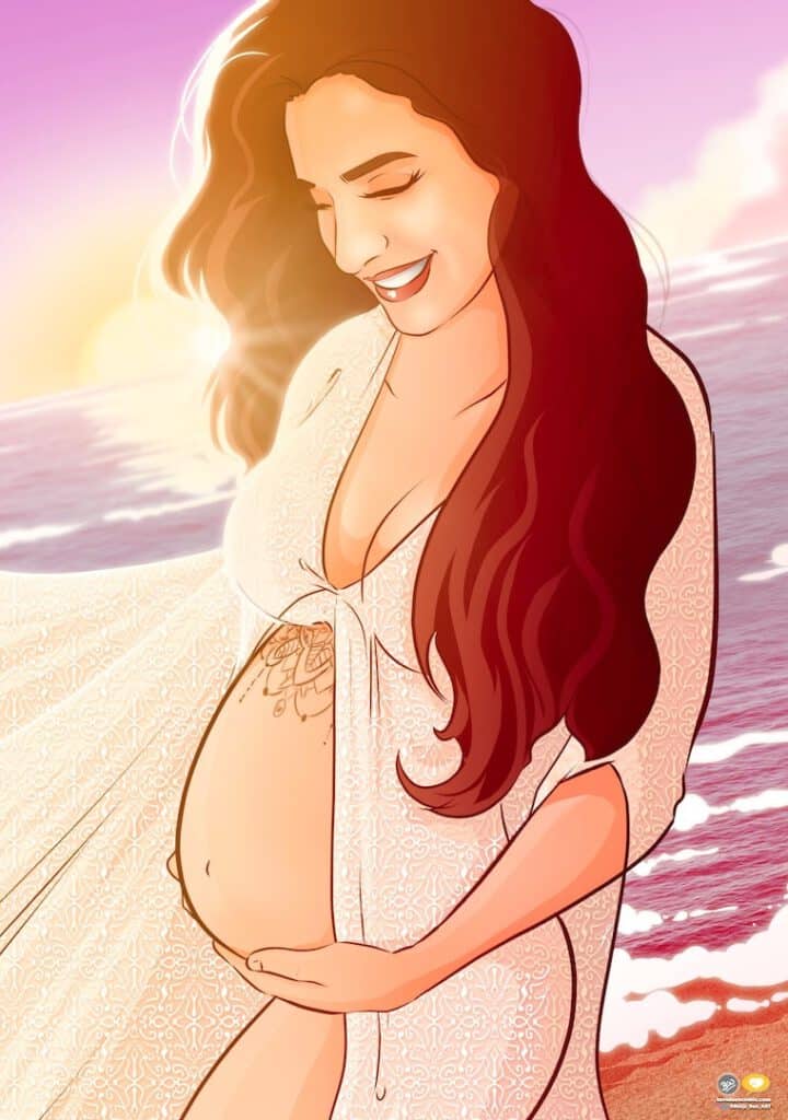 Ilustración personalizada - Ilustración de embarazo - embarazo ilustrado - regalo para embarazada - www.tuvidaencoic.com - Ilustración embarazada