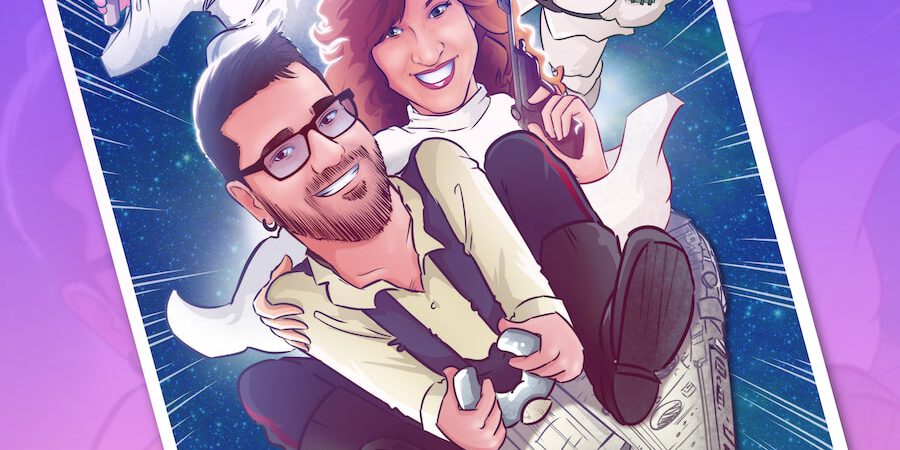 Ilustración de familia - Juntos en una galaxia muy lejana - Ilustración regalo personalizado - regalos frikis - regalos originales - regalos personalizados - www.tuvidaencomic.com 4-min