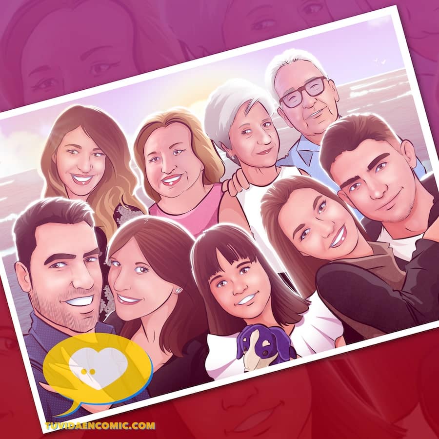 Ilustración grupal - regalo personalizado y original para la familia - ilustración de familia - caricatura de familia - regalos personalizados - www.tuvidaencomic.com 2-min