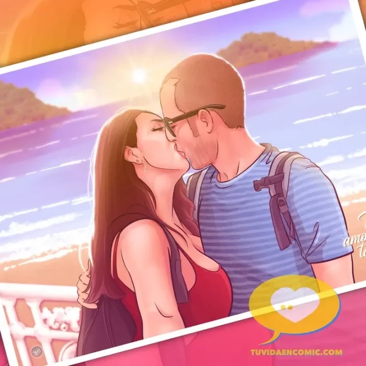 Ilustración personalizada - Regalo romántico - regalo de san valentín personalizado - beso apasionado - retrato personalizado - www.tuvidaencomic.com_