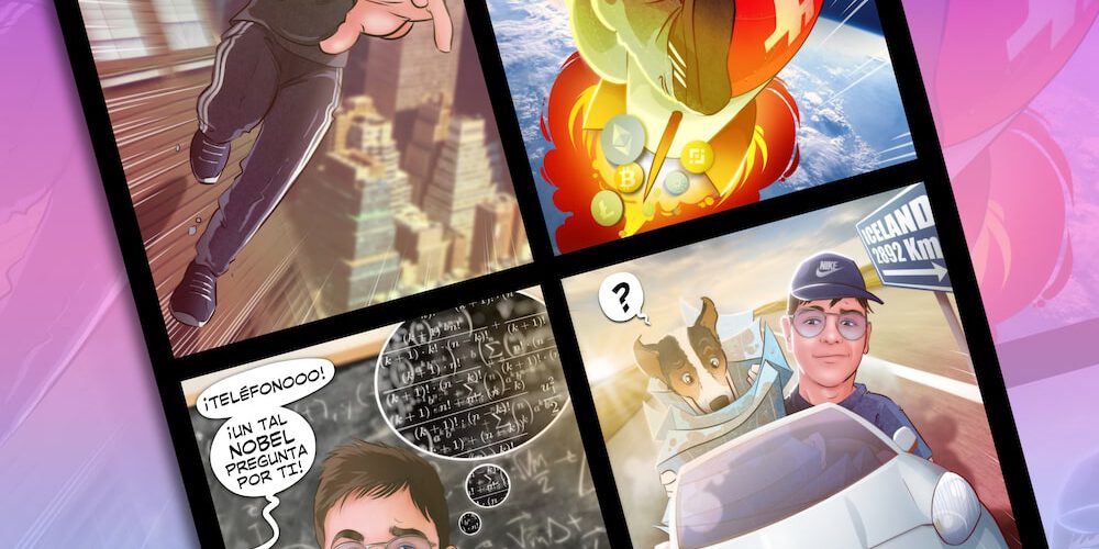 Ilustración personalizada - regalo de 18 cumpleaños - regalo especial - regalo original - criptomonedas - parkour - bitcoin - arte - www.tuvidaencomic.com 8-min