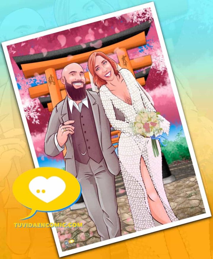 Regalo de boda - regalo especial - regalo original - ilustración - ilustración de pareja - ilustración romántica - regalo de boda personalizado - tuvidaencomic.com