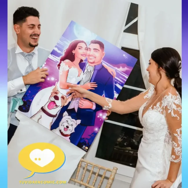 Ilustración romántica como regalo de boda – Juntos frente a la luna – Regalo romántico personalizado – Regalo para los novios – boda – Pareja frente a la luna – tuvidaencomic.com Ilustración romántica como regalo de boda - Juntos frente a la luna - Regalo romántico personalizado - Regalo para los novios - boda - Pareja frente a la luna - tuvidaencomic.com