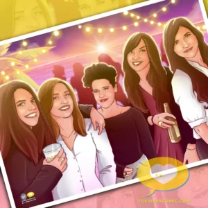 Ilustración personalizada - retrato personalizado - ilustración de grupo - caricatura grupal - ilustración de amigas - regalos personalizados entre amigas - tuvidaencomic.com