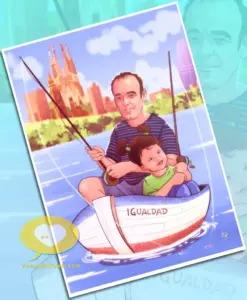 Ilustración personalizada - Ilustración de abuelo y nieta pescando - Regalo para el abuelo - Regalos personalizados - Tu Vida en Cómic - Abuelo regalo Retrato personalizado Caricatura _2