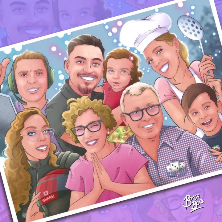 Qué regalar a mis padres - Una Ilustración personalizada de toda la Familia - El Regalo perfecto ilustración grupal - caricatura de grupo Tu Vida en Cómic - Caricatura Regalo personalizado