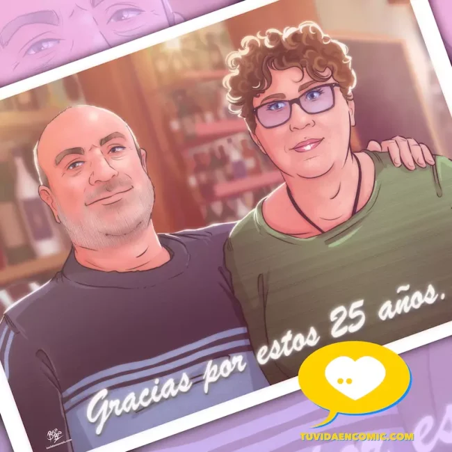 Ilustración personalizada de pareja – Regalo de aniversario original y personalizado – Caricatura personalizada – Regalos personalizados – Tu Vida en Cómic 2 Ilustración personalizada de pareja - Regalo de aniversario original y personalizado - Caricatura personalizada - Regalos personalizados - Tu Vida en Cómic 2