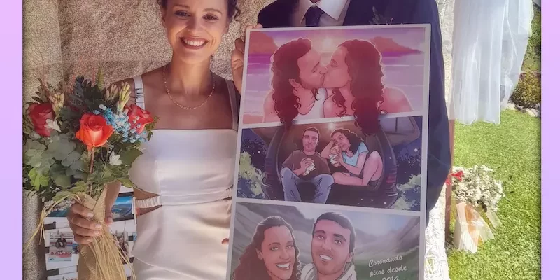 Página de cómic para colgar en la pared como regalo de boda original – Historia de amor en cómic – Tu Vida en Cómic – Clientes felices boda Página de cómic para colgar en la pared como regalo de boda original - Historia de amor en cómic - Tu Vida en Cómic - Clientes felices boda