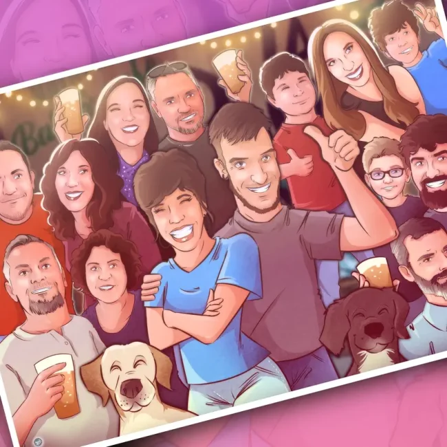 Caricatura grupo amigos - Ilustración de grupo - Regalo para amigos especiales - Tu Vida en cómic - Ilustraciones personalizadas - Caricaturas personalizadas - regalos personalizados
