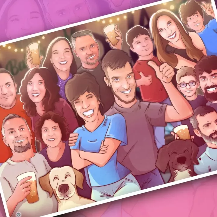 Caricatura grupo amigos - Ilustración de grupo - Regalo para amigos especiales - Tu Vida en cómic - Ilustraciones personalizadas - Caricaturas personalizadas - regalos personalizados