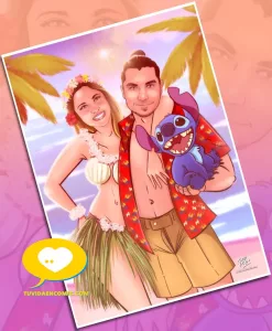 Qué regalar de boda - Ilustración valencia - caricaturas personalizadas - ilustraciones personalizadas - regalo de boda original - regalos personalizados tu vida en cómic - stitch