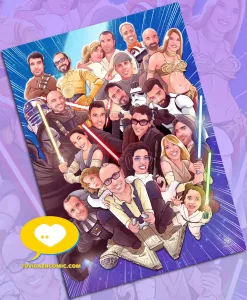 Ilustraciones personalizadas - Ilustración grupal - Qué regalar en las bodas - regalo boda - Caricatura personalizada - caricatura de grupo - regalo entre amigos - star wars - Tu Vida en Cómic personalizado