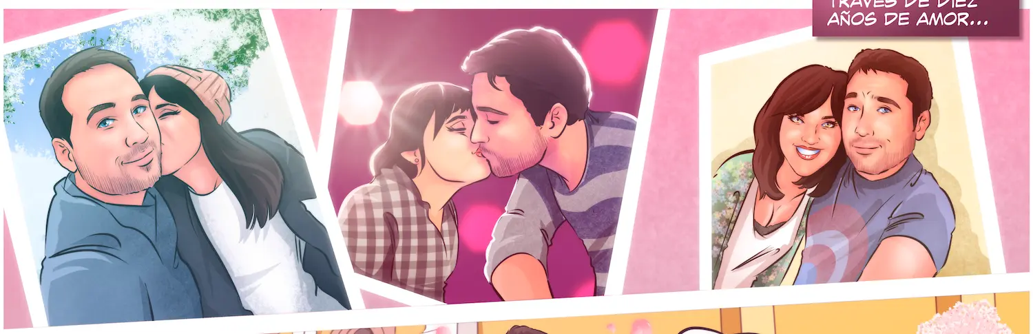 No busques más qué regalar en una boda. Su Historia de Amor en un cómic personalizado. El regalo de boda perfecto. Qué regalar en las bodas. Cómic de mi vida. Tu Vida en Cómic - Banner