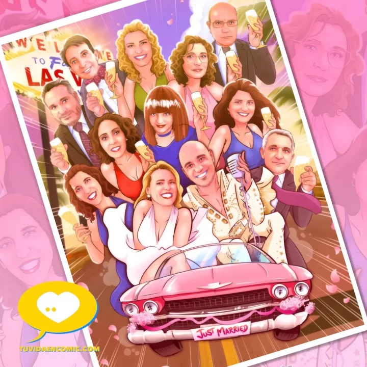 El perfecto regalo grupal para boda - Ilustración personalizada llena de emociones - Regalo de boda personalizado - Tu Vida en Cómic