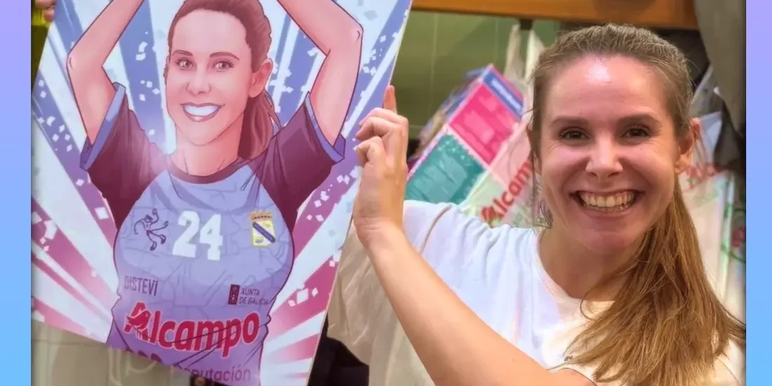 Ilustración personalizada - un regalo original de amigo invisible para una jugadora de balonmano - tuvidaencomic.com . clienta satisfecha unboxing