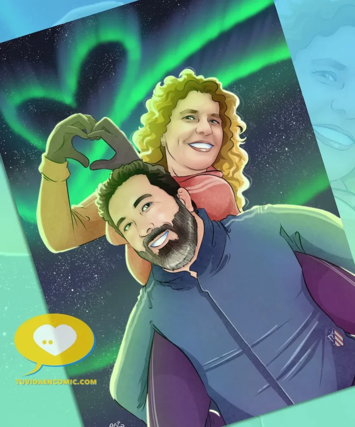 Pareja bajo la aurora boreal en Islandia – Ilustración personalizada de aniversario - regalo de aniversario