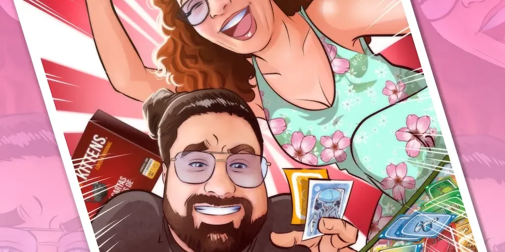 Ilustración personalizada de una pareja jugando a juegos de mesa, diseñada como un regalo de boda único y emotivo
