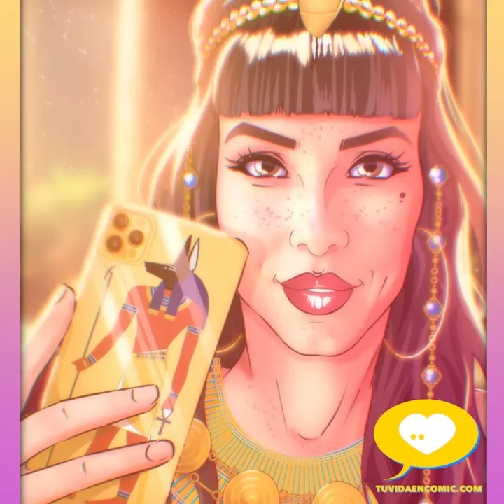 ilustracion-personalizada-reina-egipcia-tuvidaencomic – tuvidaencomic.com – caricatura personalizada – regalo romántico – mujer empoderada Ilustración personalizada de una mujer representada como una reina egipcia, un autorregalo lleno de empoderamiento y arte único