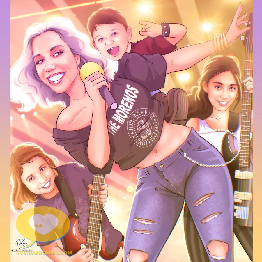 Ilustración personalizada con alma rockera - tu vida en cómic