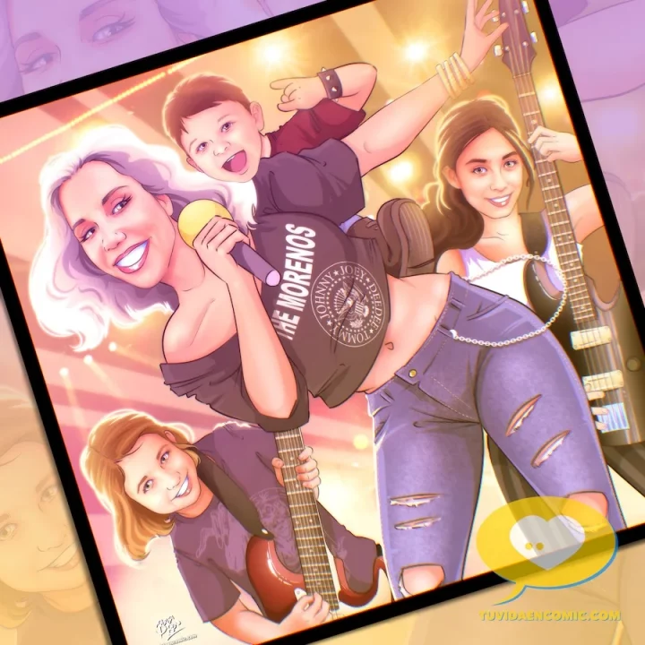 Ilustración personalizada con alma rockera – tu vida en cómic Ilustración personalizada con alma rockera - tu vida en cómic