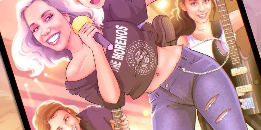 Ilustración personalizada con alma rockera – tu vida en cómic Ilustración personalizada con alma rockera - tu vida en cómic