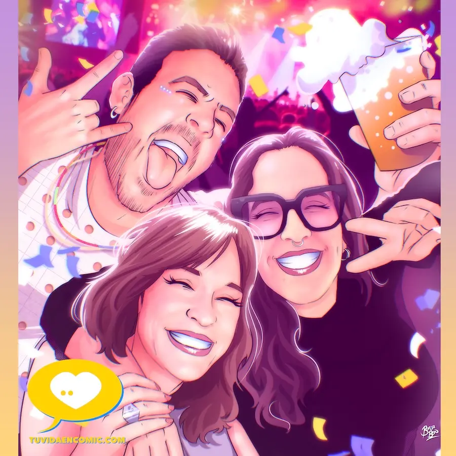 Ilustración personalizada de amigos en un festival, un regalo único y emotivo - regalo para mi mejor amiga - tu vida en cómic