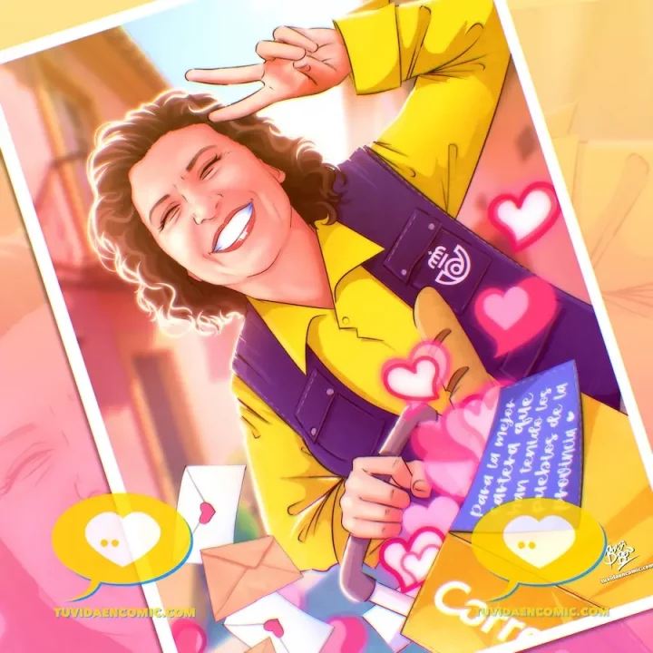 ilustracion-personalizada-regalo-de-jubilacion-cartera-empleada-de-correos-tu-vida-en-comic ilustración personalizada regalo de jubilación para empleada de correos cartera - tu vida en cómic