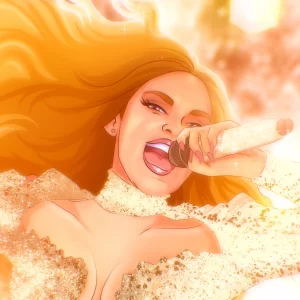 Ilustración personalizada Melody Eurovisión Diva. Regalo original y personalizado realizado a mano y lleno de alma. Primer plano