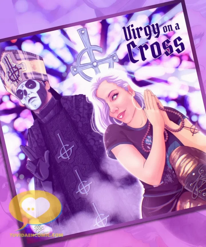 Ilustración personalizada Virgy on a cross - Mary on a Cross - Ghost -tuvidaencomic - regalos personalizados regalo para un heavy