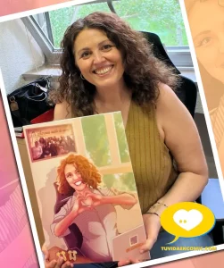 Nuestra protagonista nos muestra su ilustración personalizada como regalo de despedida. Unboxing.