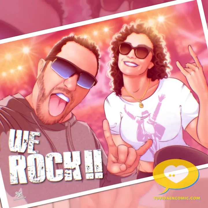 Ilustración personalizada como regalo para su pareja, hecha a mano por Tu Vida en Cómic, estilo moderno, divertida y emocional.