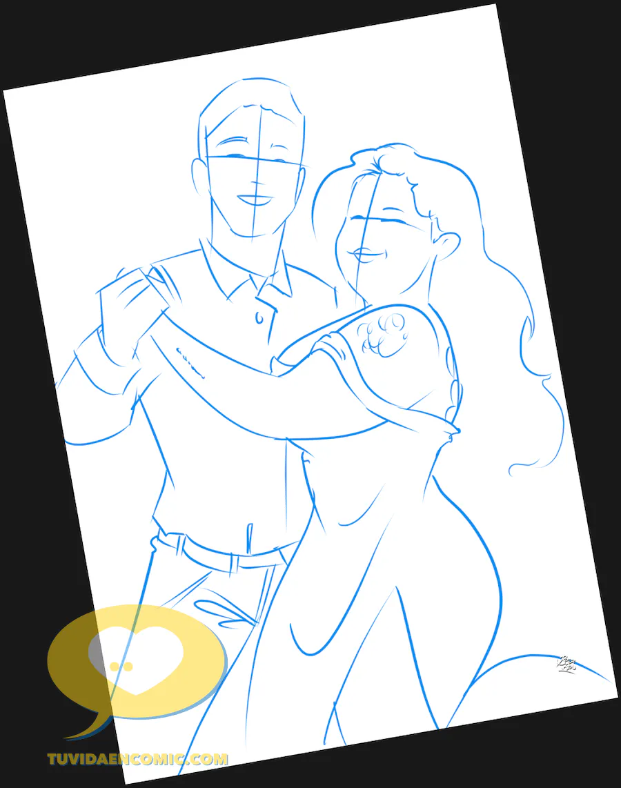 Proceso de dibujo. Fase de boceto a lápiz.