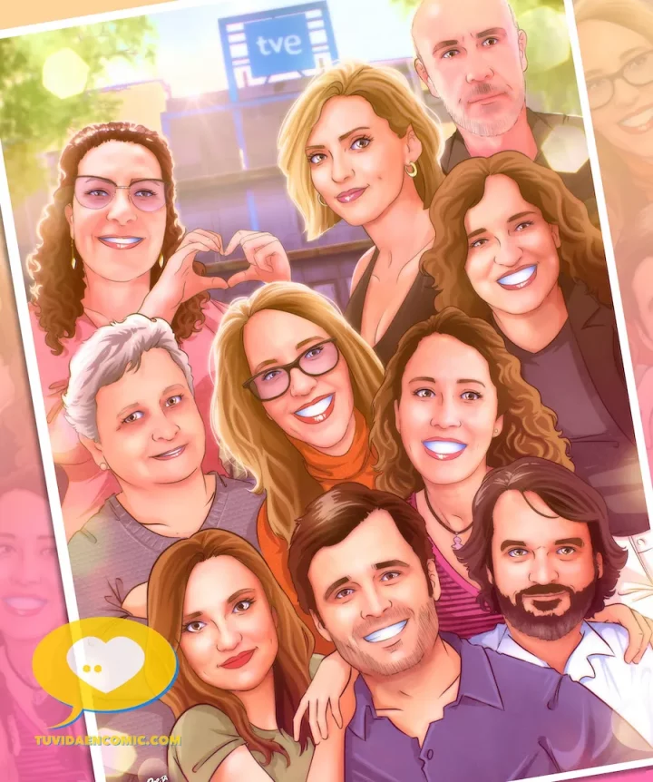 Ilustración personalizada como regalo de despedida de trabajo para un compañero. Arte hecho a mano por Tu Vida en Cómic