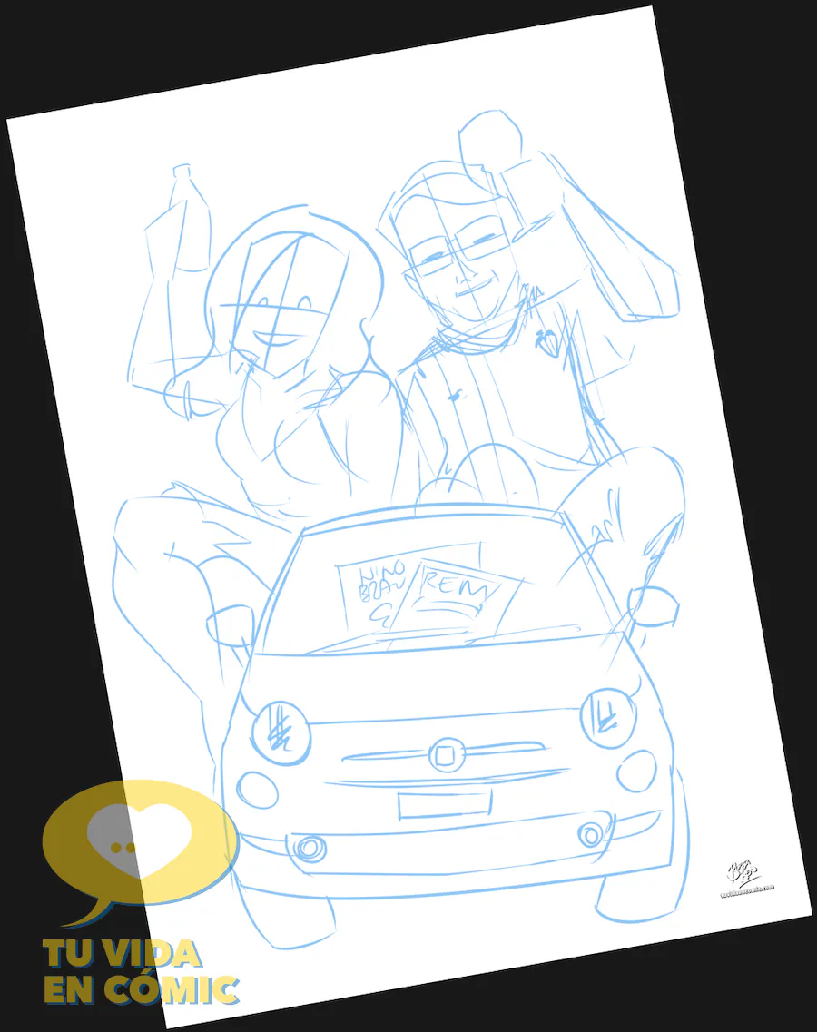 Proceso de dibujo: fase de boceto a lápiz