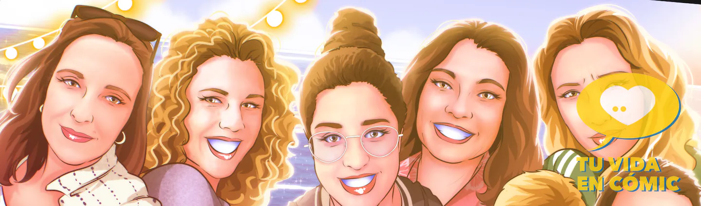 Detalle de las caras de la ilustración grupal personalizada