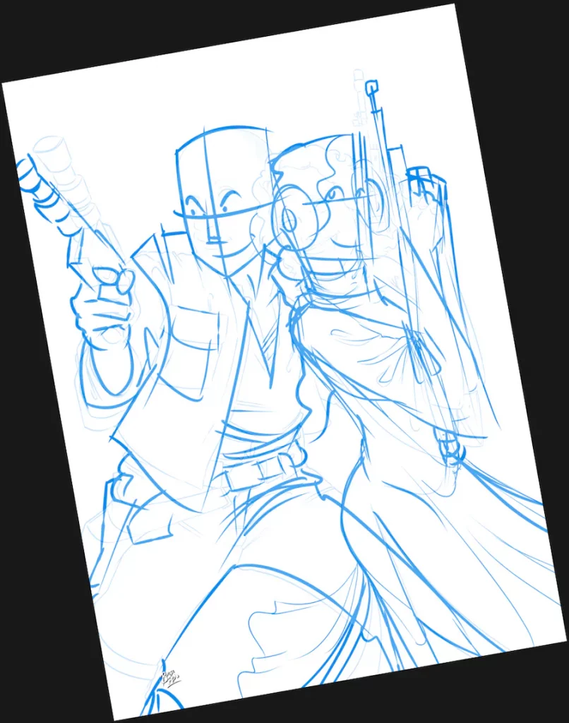 Boceto a lápiz de una ilustración personalizada de pareja como regalo de Navidad.